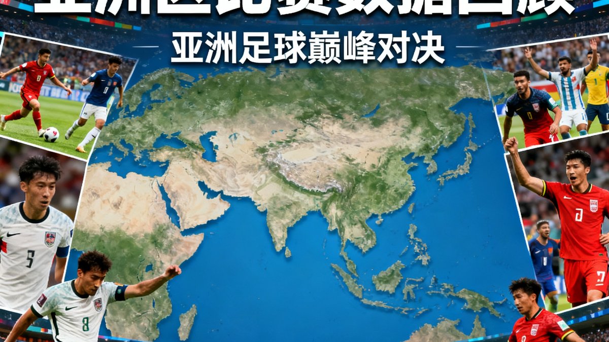 2024年世界杯预选赛亚洲区比赛数据回顾封面，展示亚洲地图和各国国家队比赛精彩瞬间的拼贴